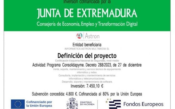 INFORMÁTICA ASTRON MULTIMEDIA S.L. avanza en su seguridad digital gracias al Programa ConsolidaPYME