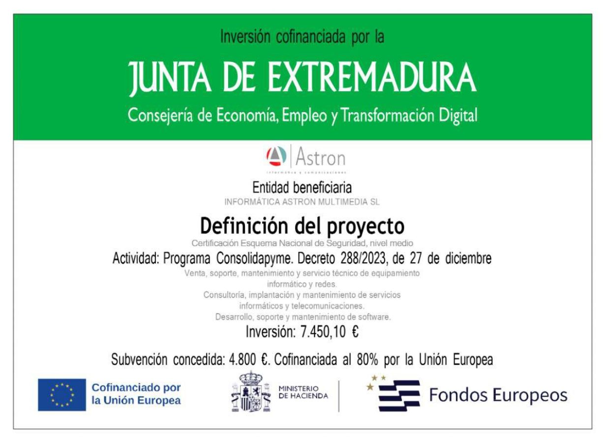 INFORMÁTICA ASTRON MULTIMEDIA S.L. avanza en su seguridad digital gracias al Programa ConsolidaPYME